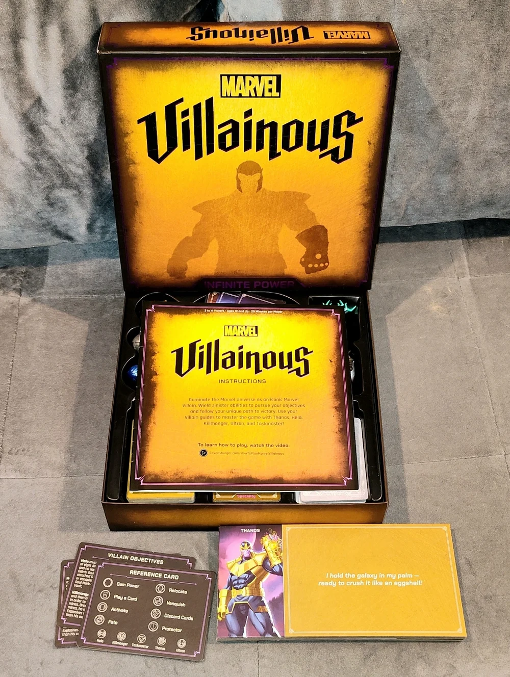 NOB MARVEL VILLAINOUS INFINITE POWER BOARD GAME GOLD BOX ARTWORK COMPLETE GAME